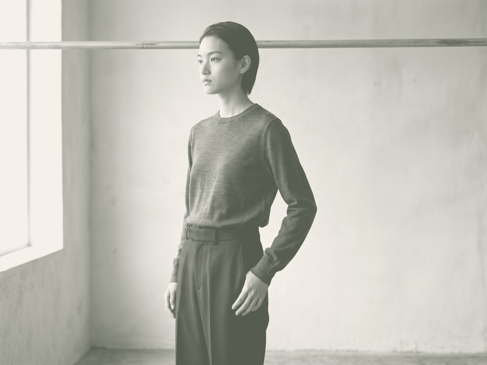Wide Trouser — On body, three-quarter