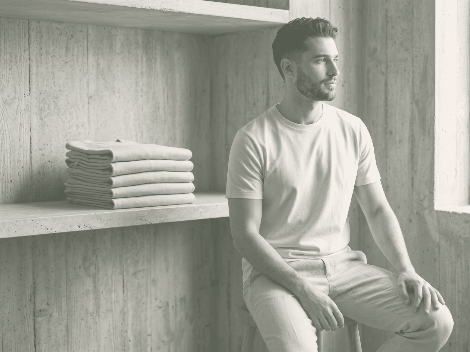 The Column Tee — On body, seated